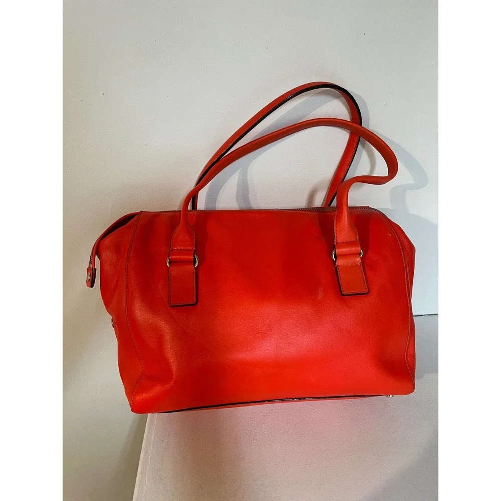 Kate Spade Satchel Bag Turn Lock‎ Orange Leather Handbag Purse